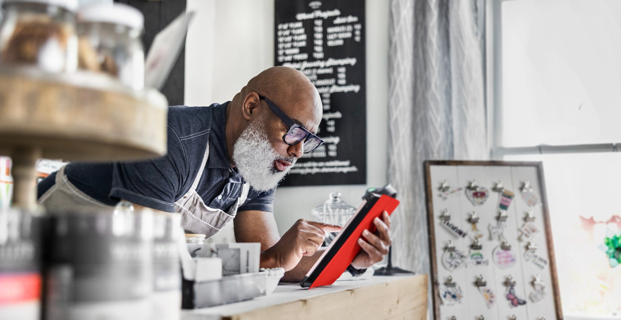 A worker behind a counter