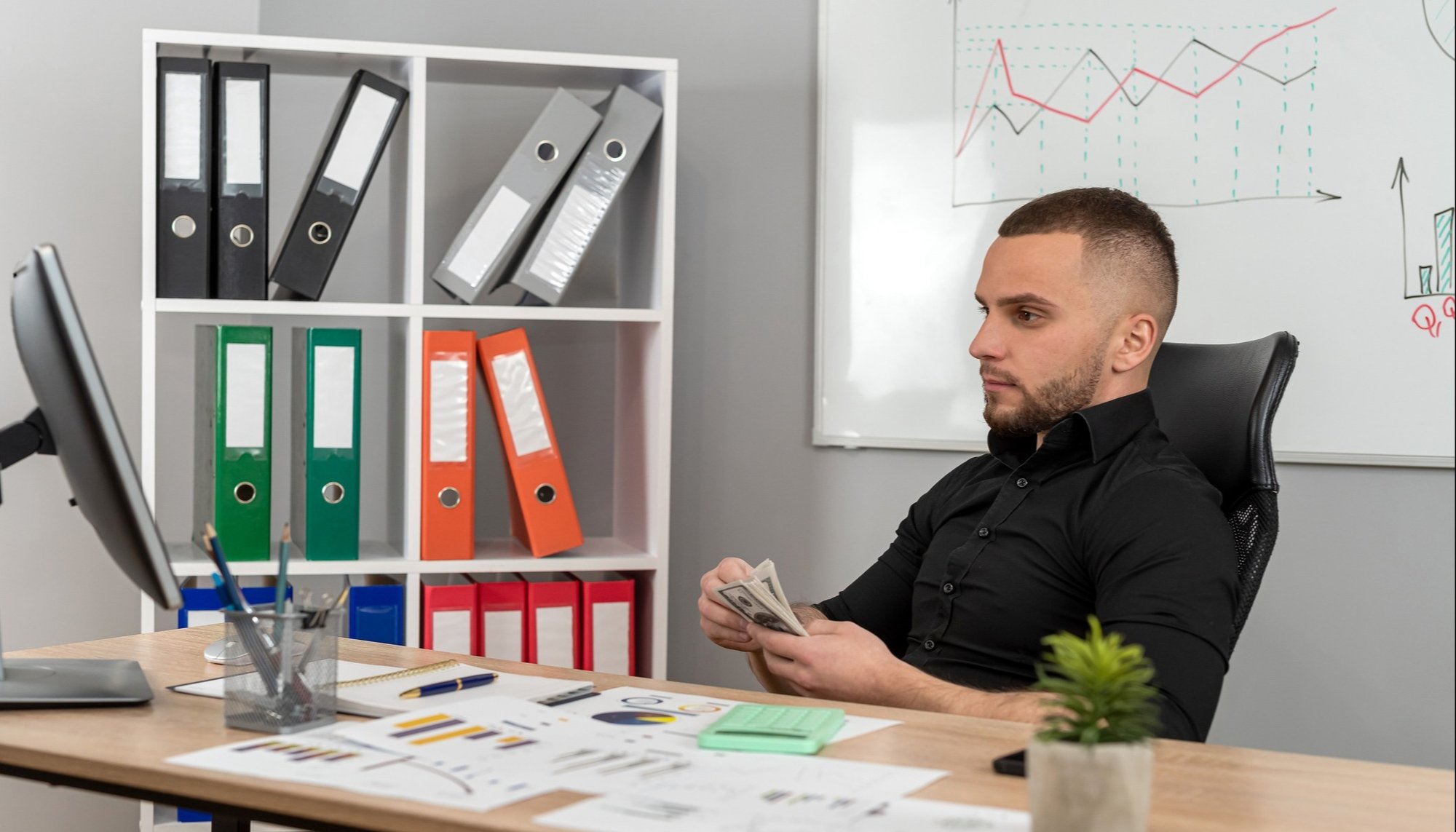 A worker counting money