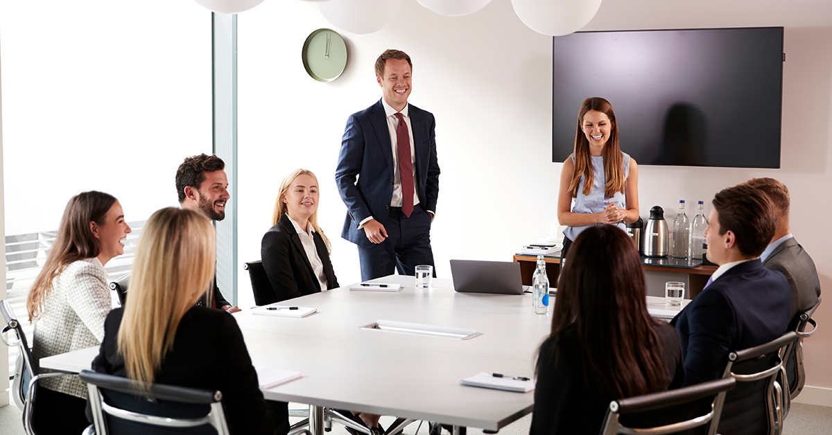 Group of employees in a training room