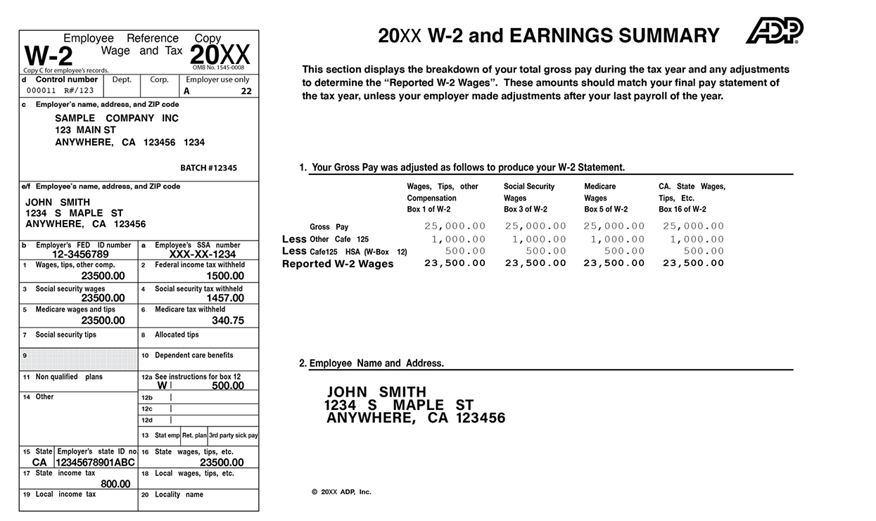 A sample image for a Form W-2 